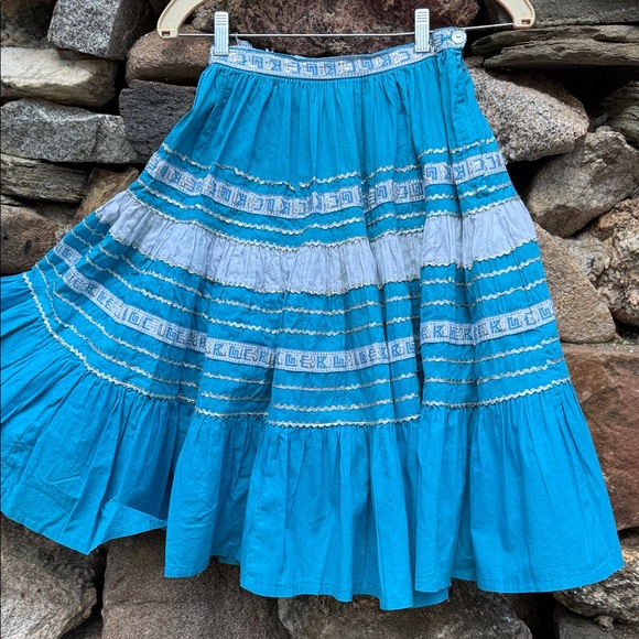 Vintage Vibrant Blue Full-Circle Retro Glam Square Dance Gypsy Midi Skirt - Picture 9 of 16